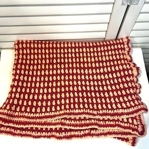 Hand Knit Pink Afghan Throw